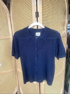 Garance Paris Navy Sparkle Short Sleeve Button Cardigan